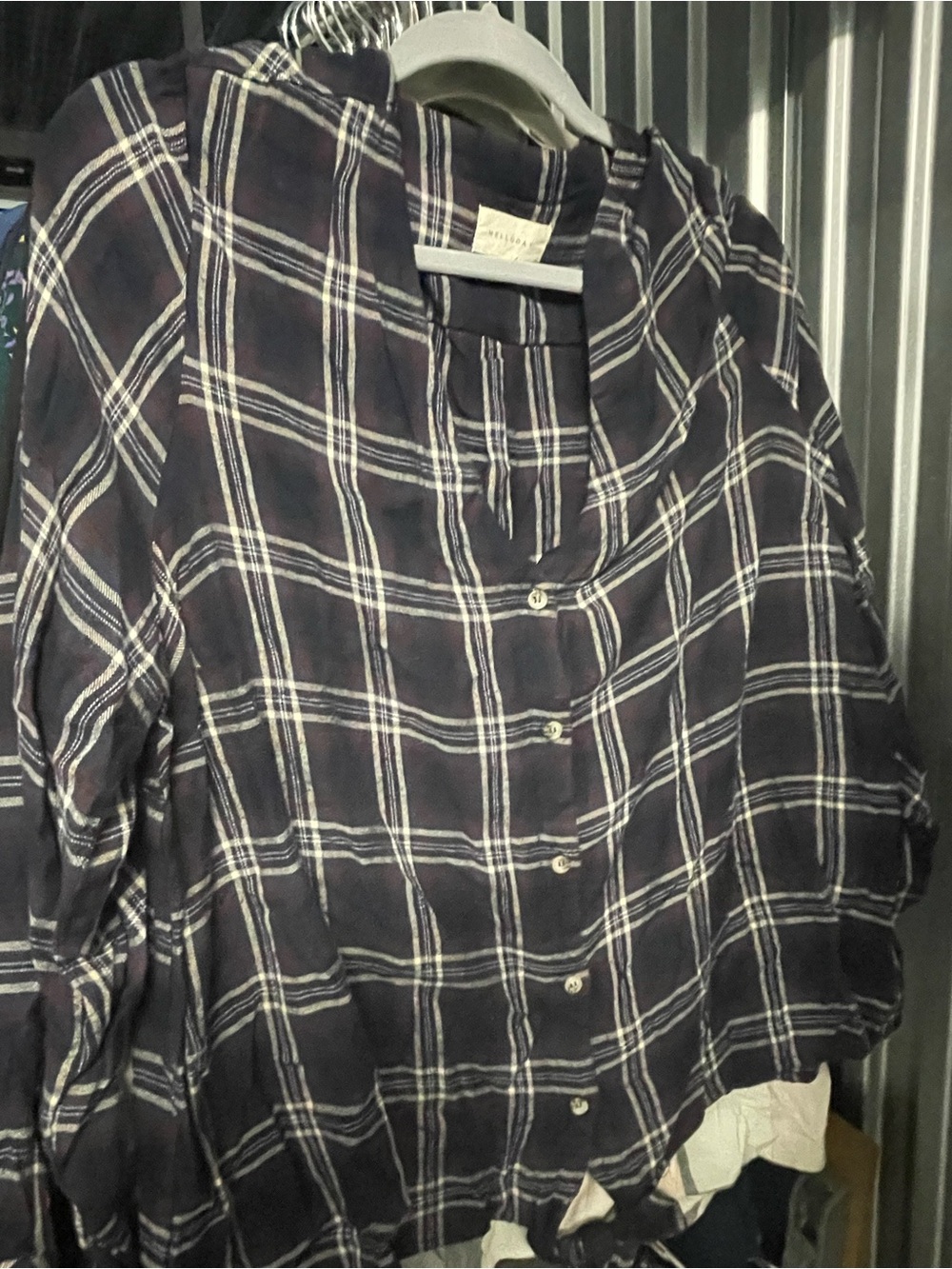 MELLODAY Navy, White & Brown Plaid Shirt